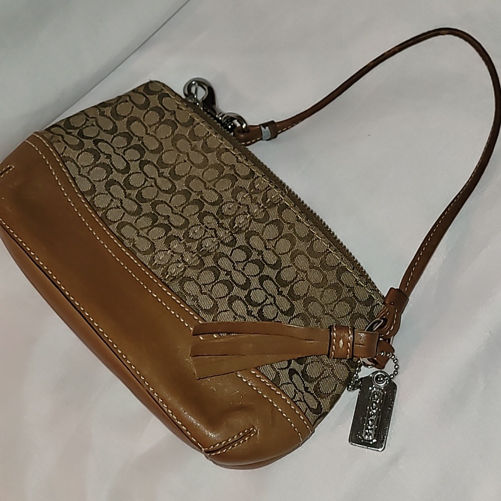 Coach Brown Signature Canvas and Leather Wristlet
